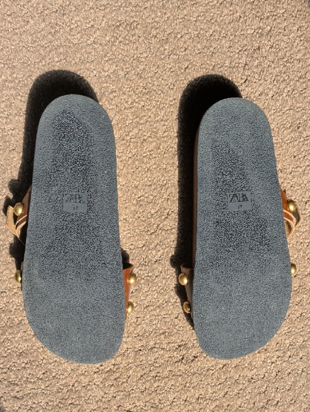 ZARA - Brown Leather Slide Sandals with Brass Buckles - Picture 3 of 5